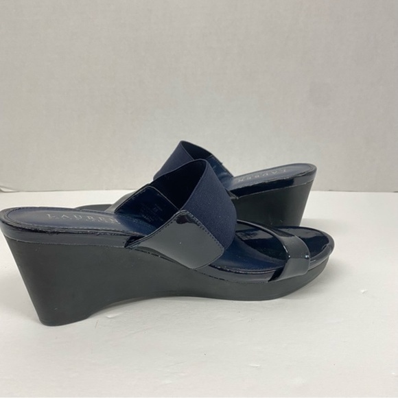 Lauren Ralph Lauren sandal wedges leather fabric 8 - Picture 1 of 10